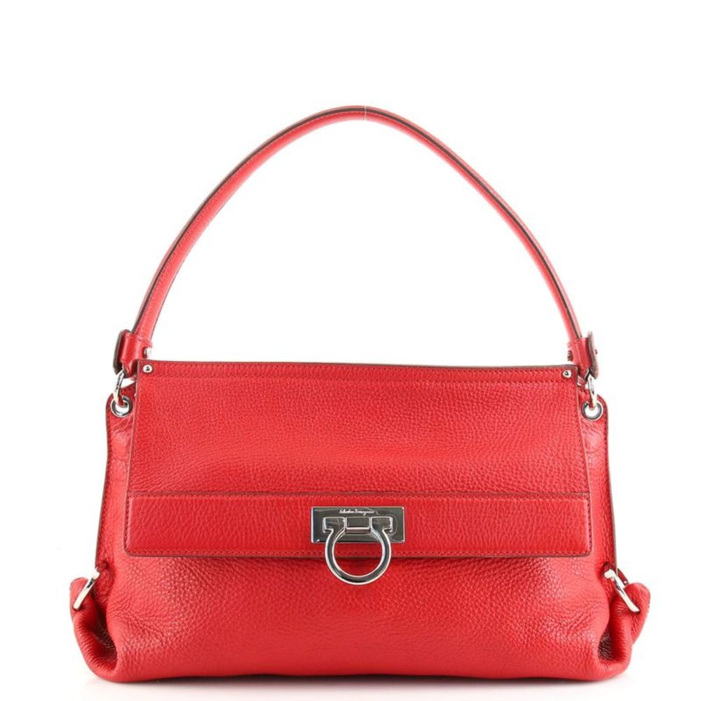 Salvatore Ferragamo Gancio Flap Shoulder Bag Leather Medium Red